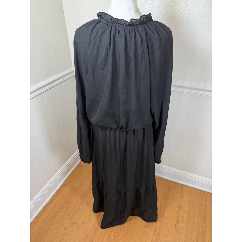 Show Me Your Mumu Cait Midi Dress Women XL Black Long Sleeve Tiered Keyhole Tie - Picture 3 of 8